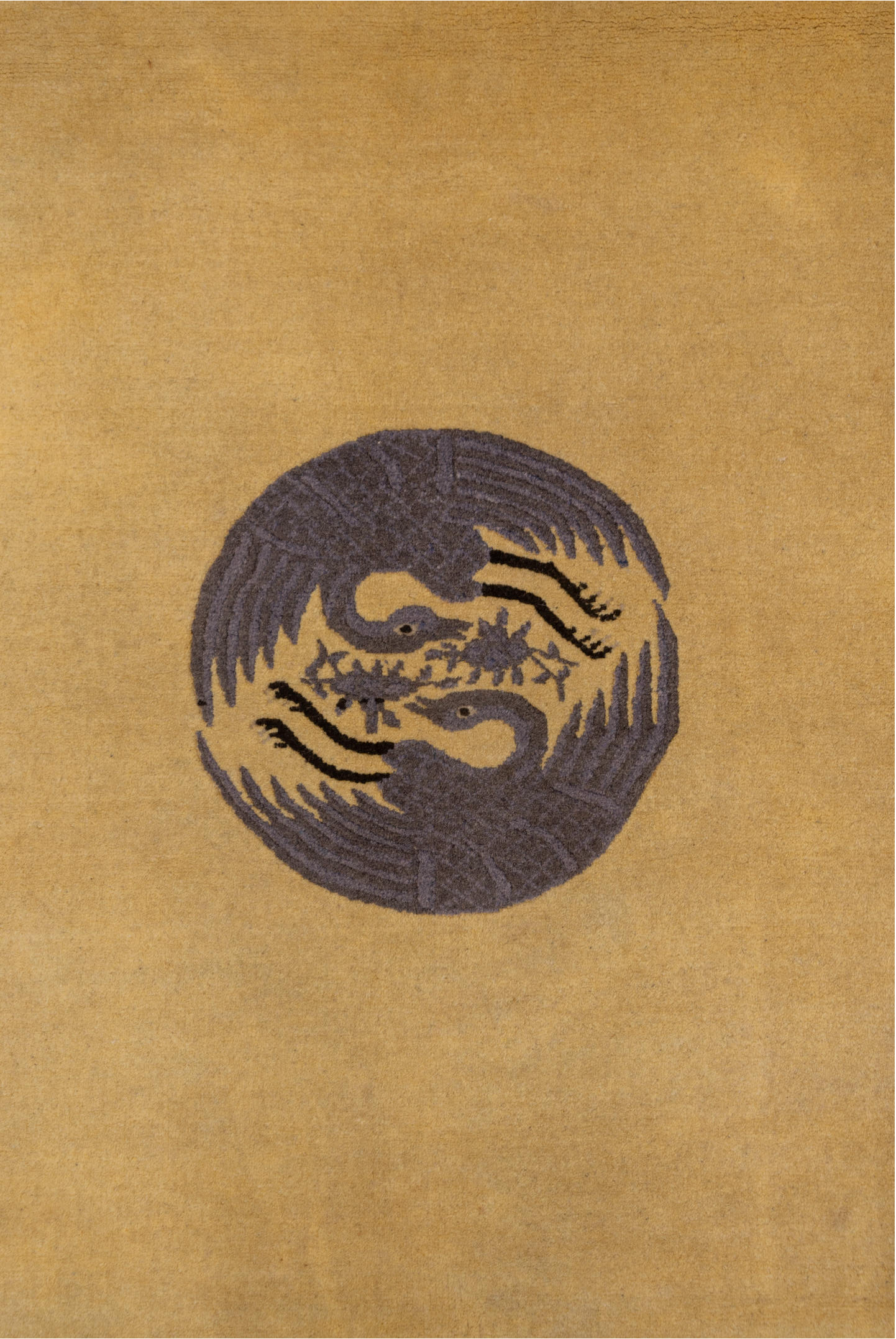 4' x 9' one-of-a-kind handmade antique Chinese runner rug. Color palette: gold, taupe, charcoal, camel, beige, gray, black