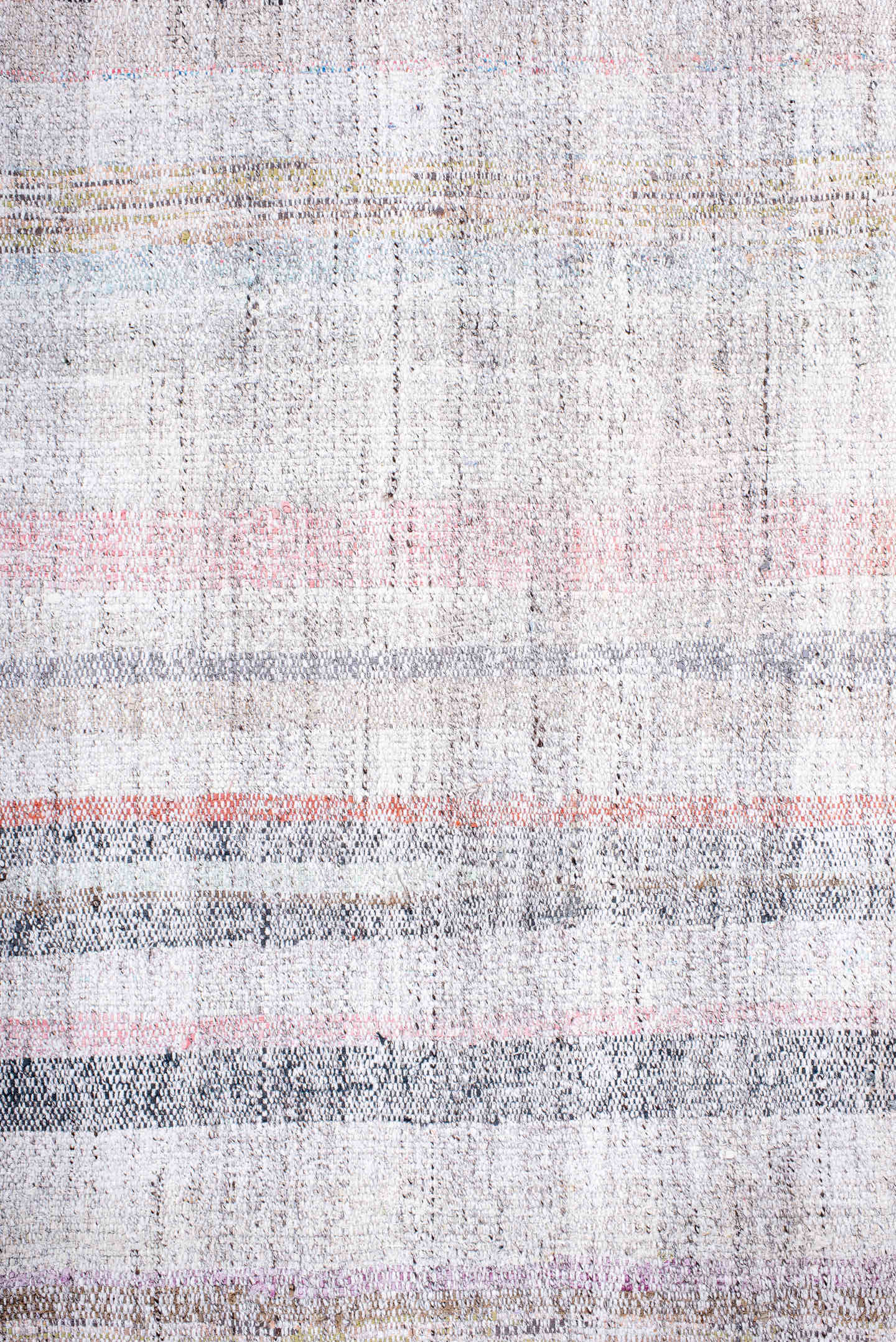 8' x 12' one-of-a-kind handmade antique Rag Rug large size rug. Color palette: ivory, blush, gray, blue, rose, taupe