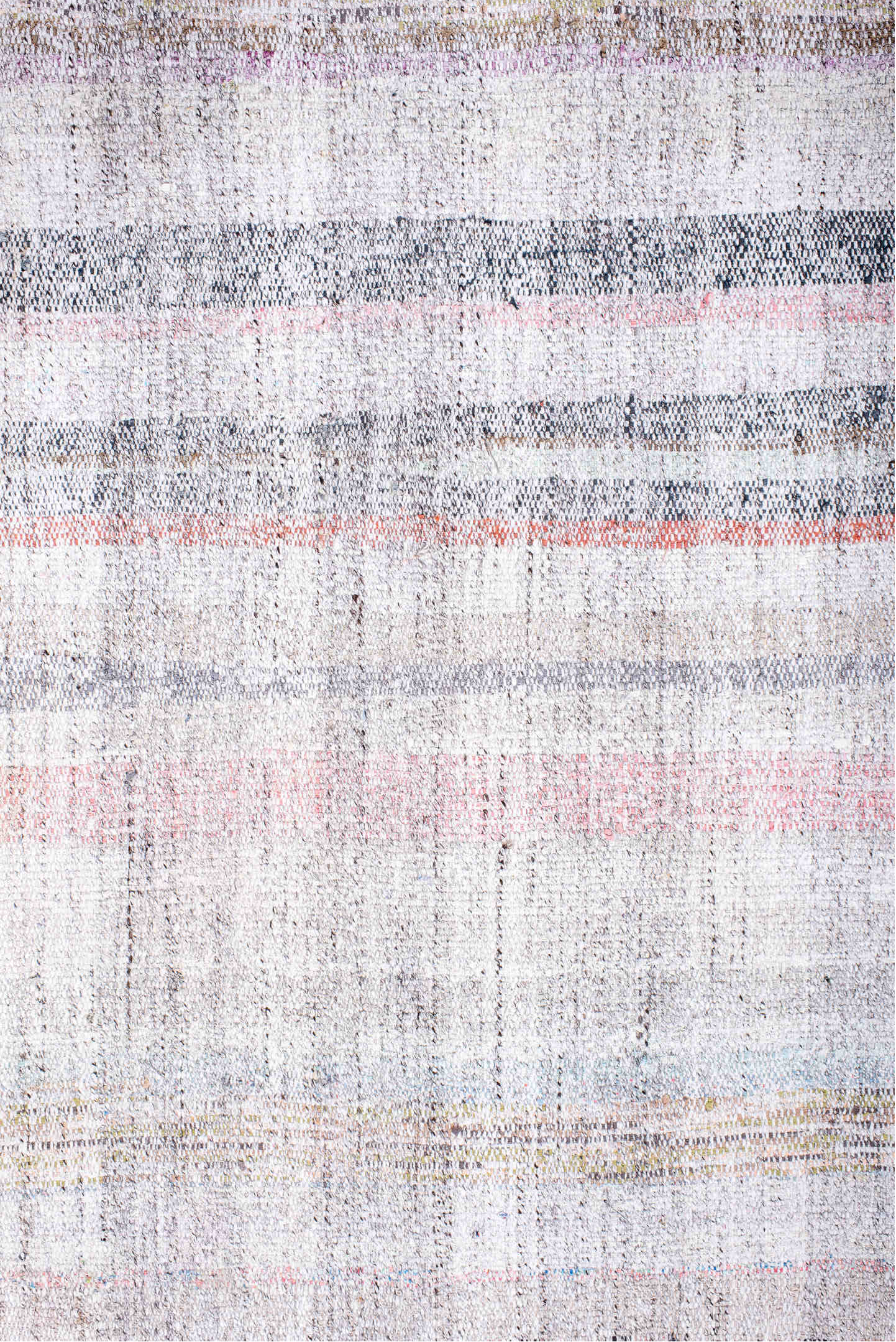 8' x 12' one-of-a-kind handmade antique Rag Rug large size rug. Color palette: ivory, blush, gray, blue, rose, taupe