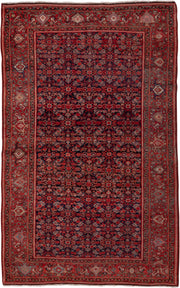 4' x 6' one-of-a-kind handmade antique Far.Sarouk small size rug. Color palette: navy, rust, crimson, ivory, rose, charcoal