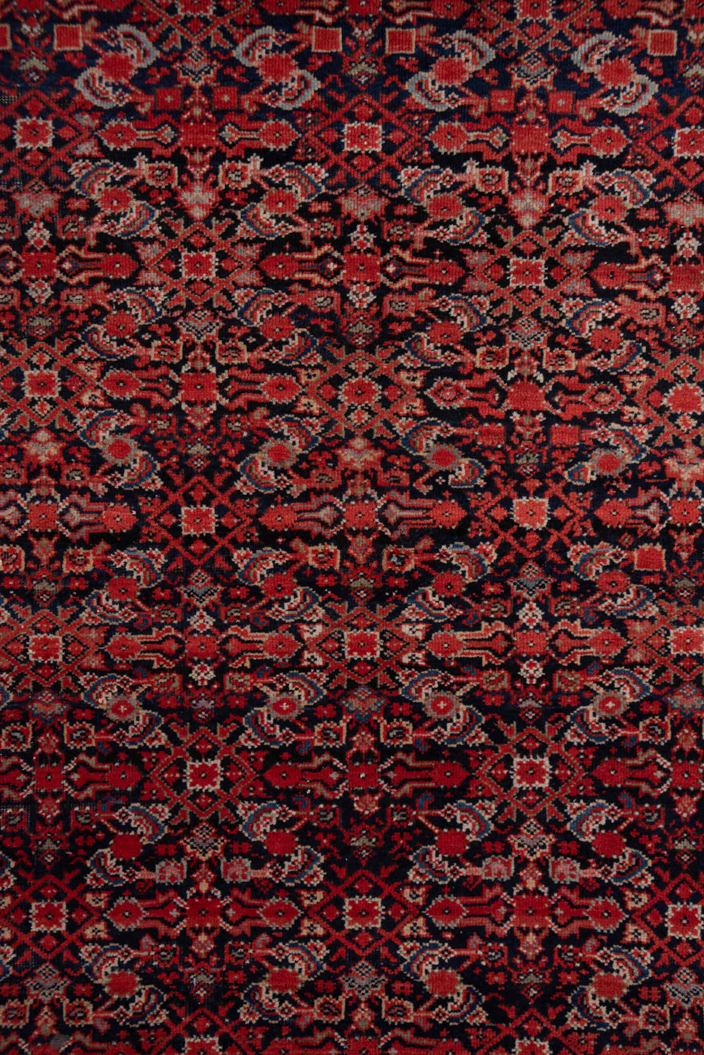 4' x 6' one-of-a-kind handmade antique Far.Sarouk small size rug. Color palette: navy, rust, crimson, ivory, rose, charcoal