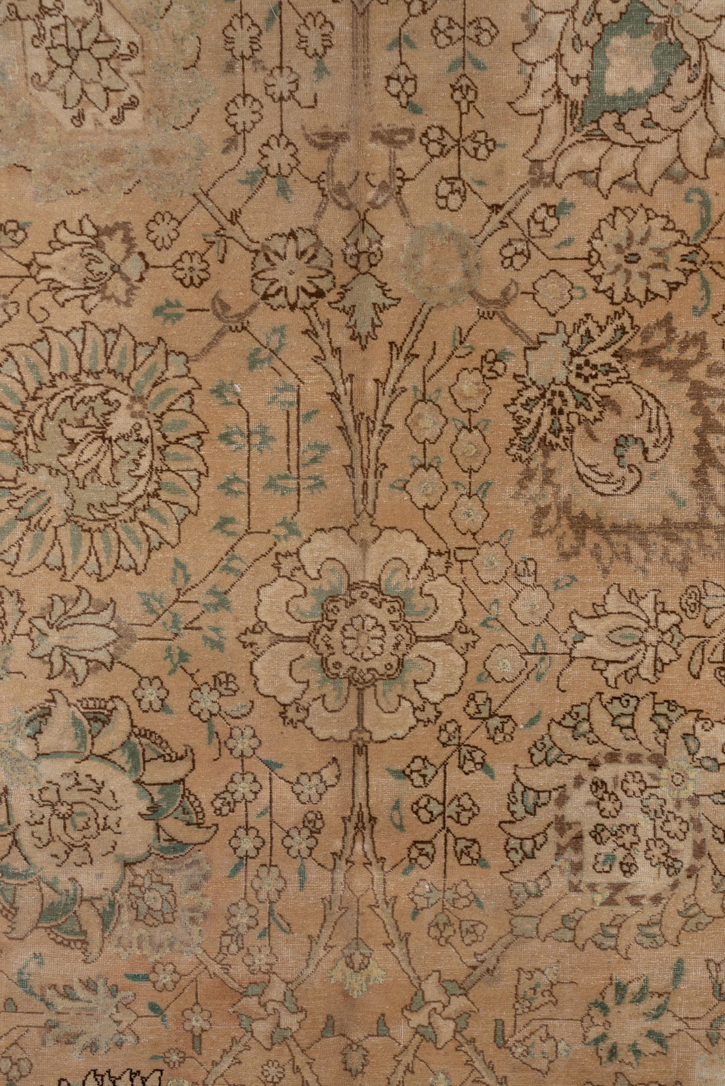 11' x 12' one-of-a-kind handmade antique Sivas oversize rug. Color palette: beige, ivory, taupe, camel, pale aqua, brown