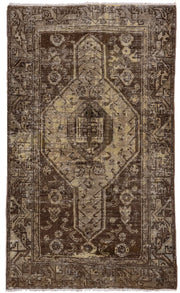 3' x 5' one-of-a-kind handmade antique Hamadan small size rug. Color palette: brown, ivory, taupe, camel, charcoal, beige