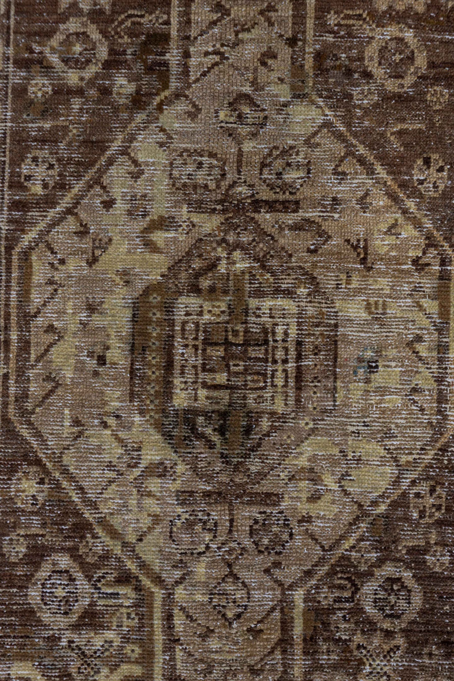 3' x 5' one-of-a-kind handmade antique Hamadan small size rug. Color palette: brown, ivory, taupe, camel, charcoal, beige