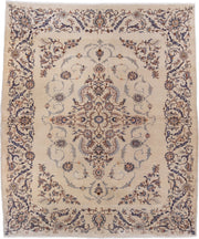 4' x 5' one-of-a-kind handmade antique Sivas small size rug. Color palette: ivory, slate, navy, taupe, rust, camel, gray
