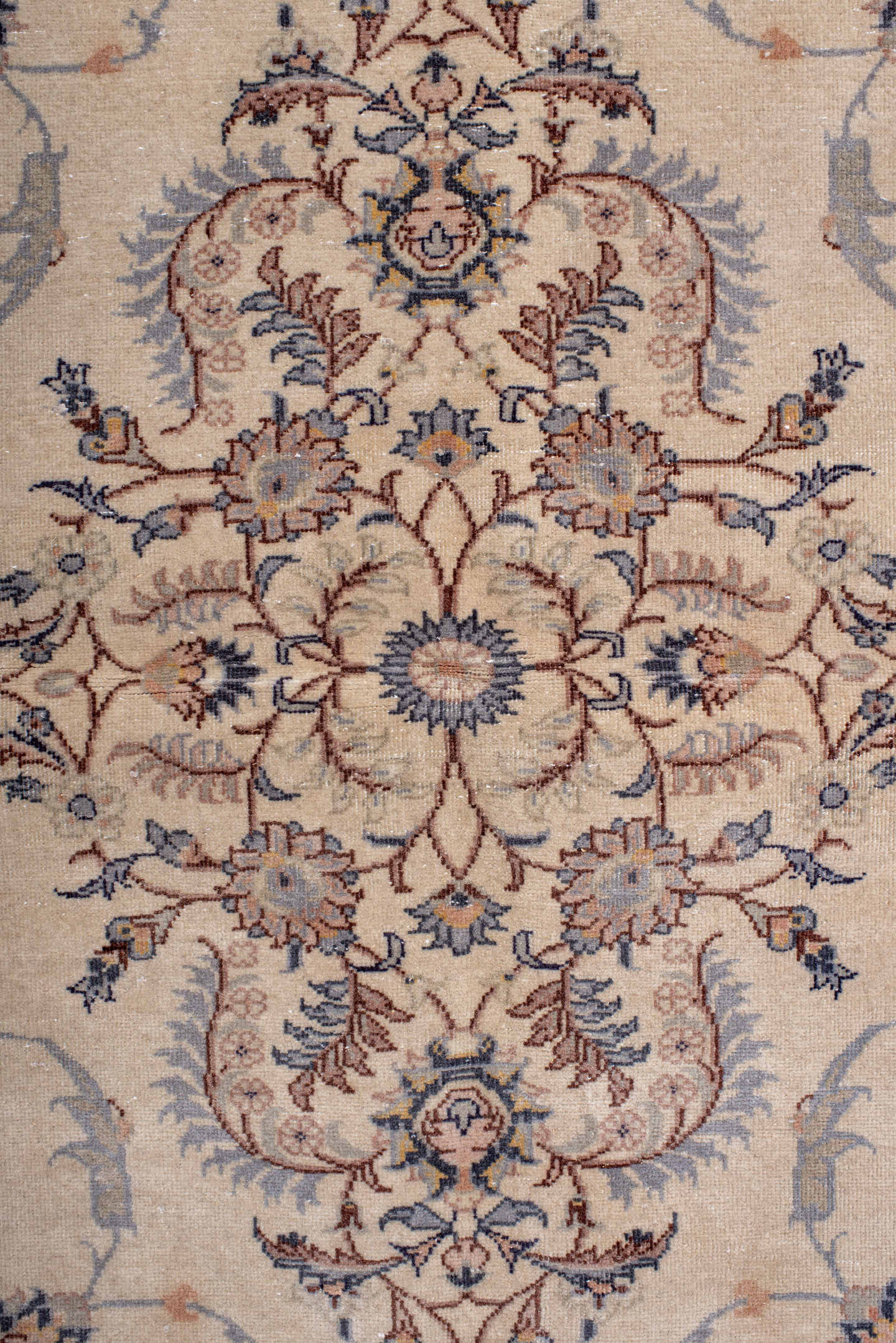4' x 5' one-of-a-kind handmade antique Sivas small size rug. Color palette: ivory, slate, navy, taupe, rust, camel, gray