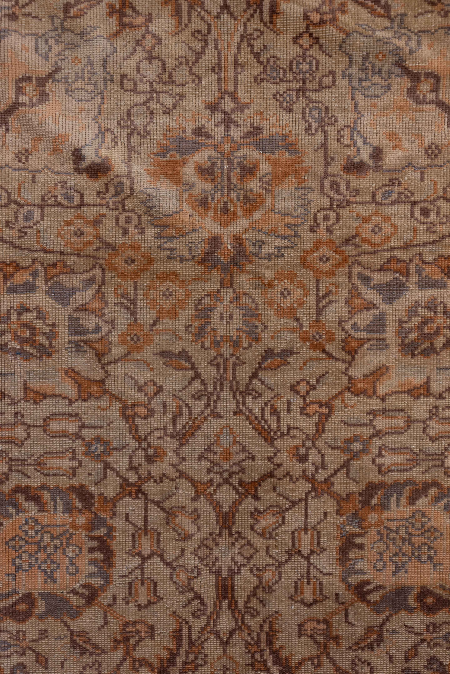 6' x 9' one-of-a-kind handmade antique Sivas medium size rug. Color palette: ivory, rust, taupe, camel, slate, brown