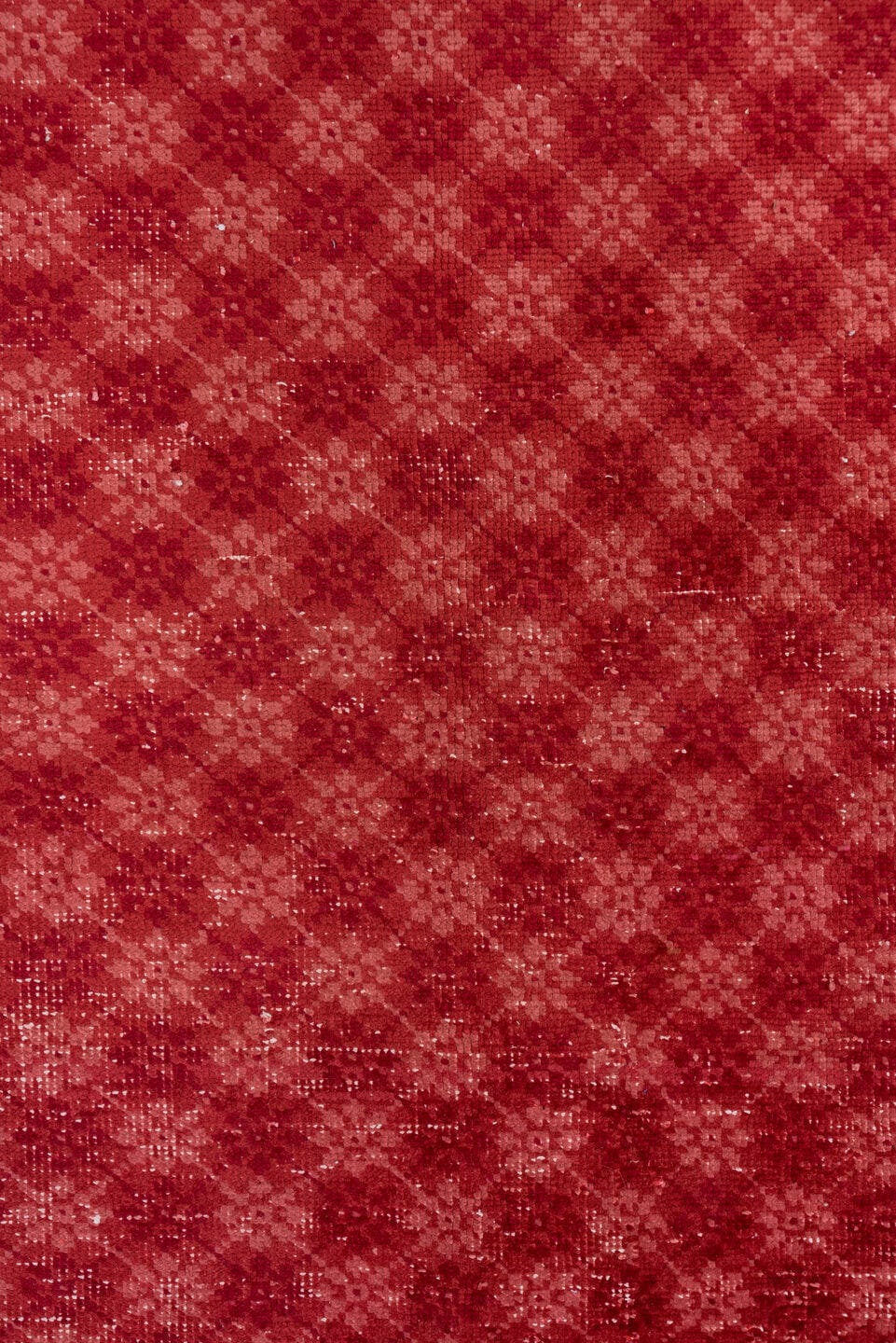 6' x 9' one-of-a-kind handmade antique Oushak medium size rug. Color palette: red, crimson, rose, burgundy, charcoal, pink