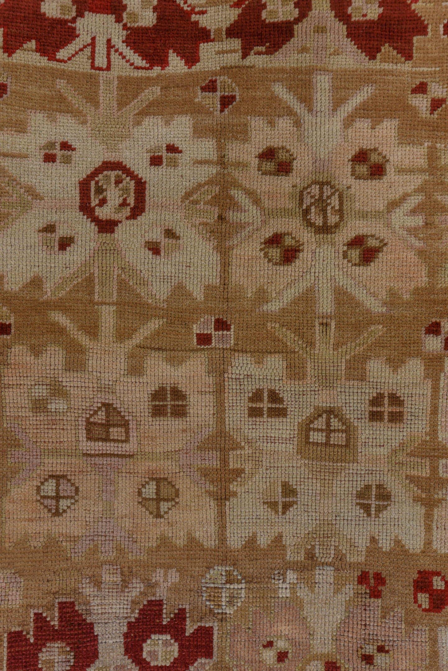 4' x 6' one-of-a-kind handmade antique Caucasian small size rug. Color palette: ivory, rust, beige, camel, taupe, sienna