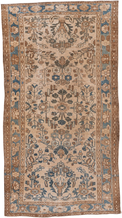 3' x 6' one-of-a-kind handmade antique Sivas small size rug. Color palette: ivory, camel, sky_blue, taupe, slate, tan, beige
