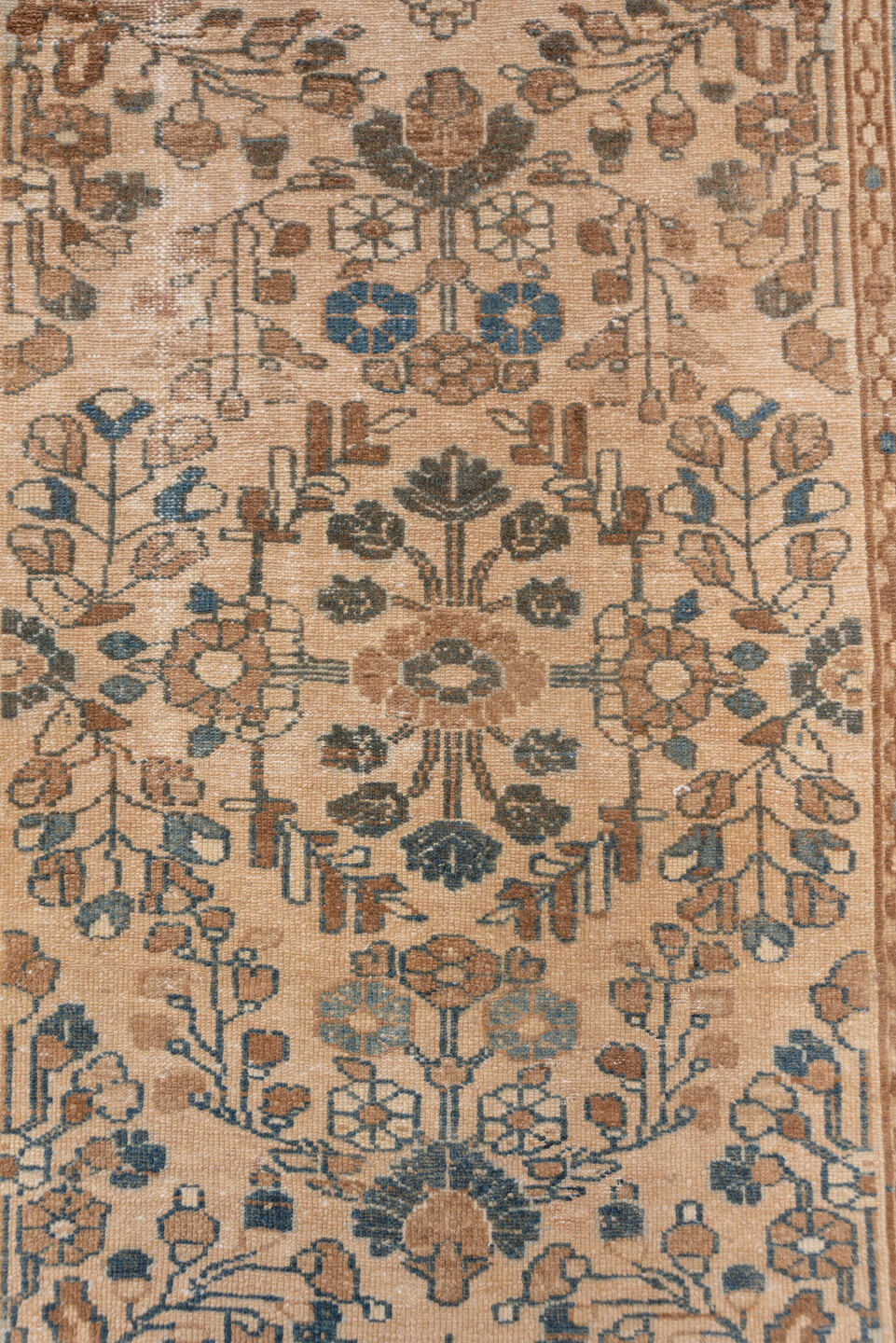 3' x 6' one-of-a-kind handmade antique Sivas small size rug. Color palette: ivory, camel, sky_blue, taupe, slate, tan, beige