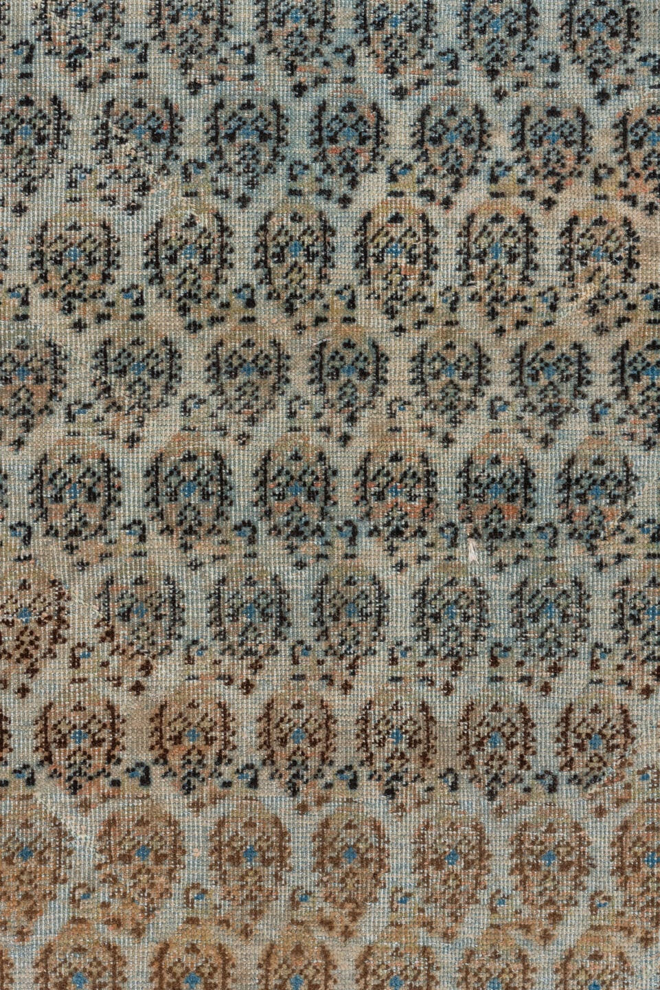 3' x 5' one-of-a-kind handmade antique Sivas small size rug. Color palette: ivory, sky blue, taupe, camel, charcoal, tan