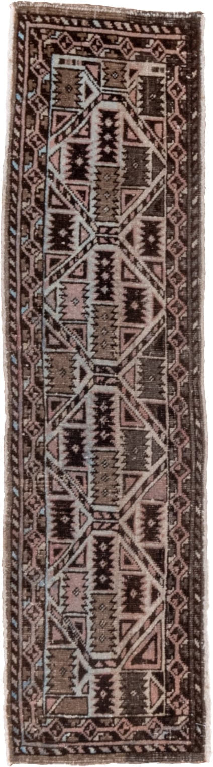 1' x 4' one-of-a-kind handmade antique Hamadan small size rug. Color palette: brown, ivory, taupe, rose, charcoal, slate