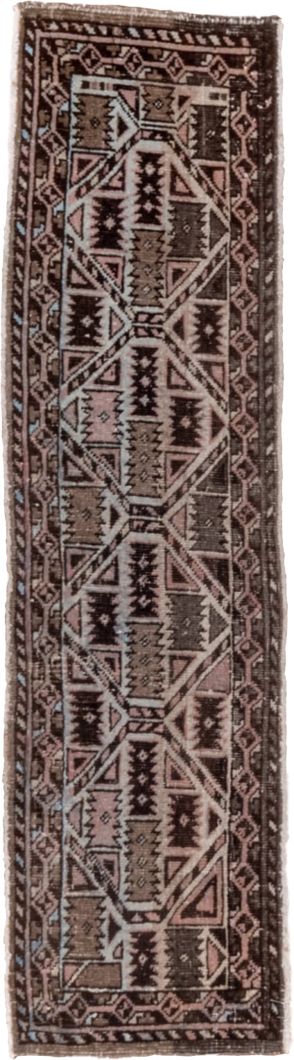 1' x 4' one-of-a-kind handmade antique Hamadan small size rug. Color palette: brown, ivory, taupe, rose, charcoal, slate