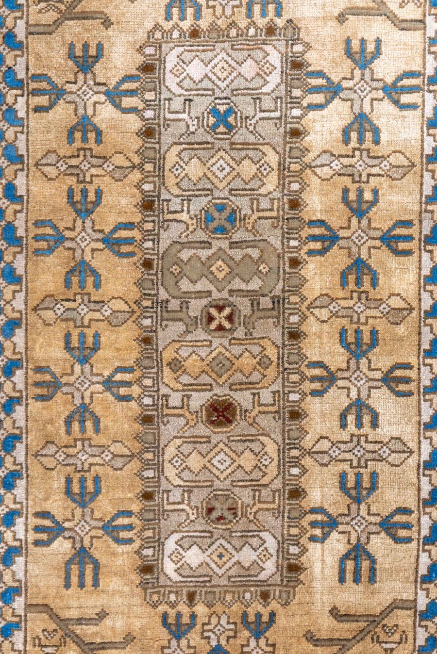 2' x 4' one-of-a-kind handmade vintage Sivas small size rug. Color palette: ivory, taupe, camel, brown, blue, rust, beige