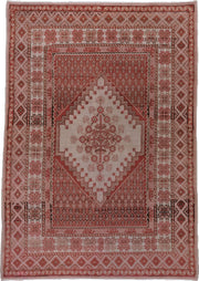 6' x 9' one-of-a-kind handmade antique Oushak medium size rug. Color palette: rose, terracotta, ivory, dusty pink, taupe