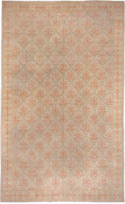 10' x 17' one-of-a-kind handmade antique Spanish rug. Color palette: ivory, coral, sage, cream, blush, taupe, terracotta
