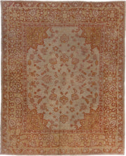 9' x 11' one-of-a-kind handmade antique Oushak large size rug. Color palette: ivory, beige, sand, terra cotta, rust, camel