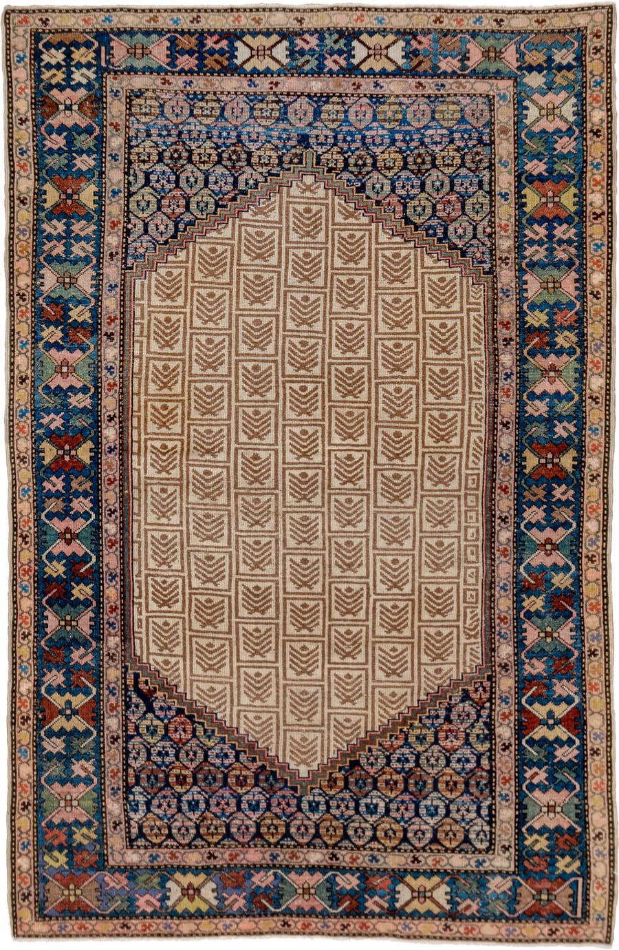 4' x 6' one-of-a-kind handmade antique Cam Hamadan small size rug. Color palette: ivory, indigo, sky_blue, soft_pink, rust
