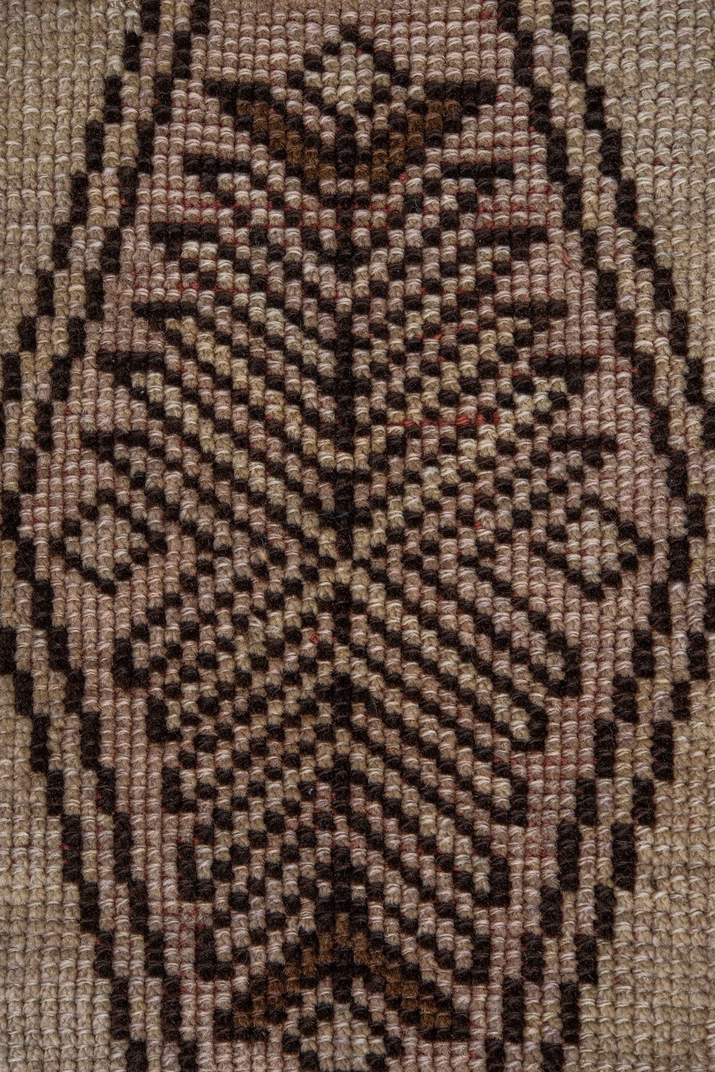 2' x 7' one-of-a-kind handmade antique Trans Caucasian runner rug. Color palette: rust, ivory, brown, charcoal, terracotta