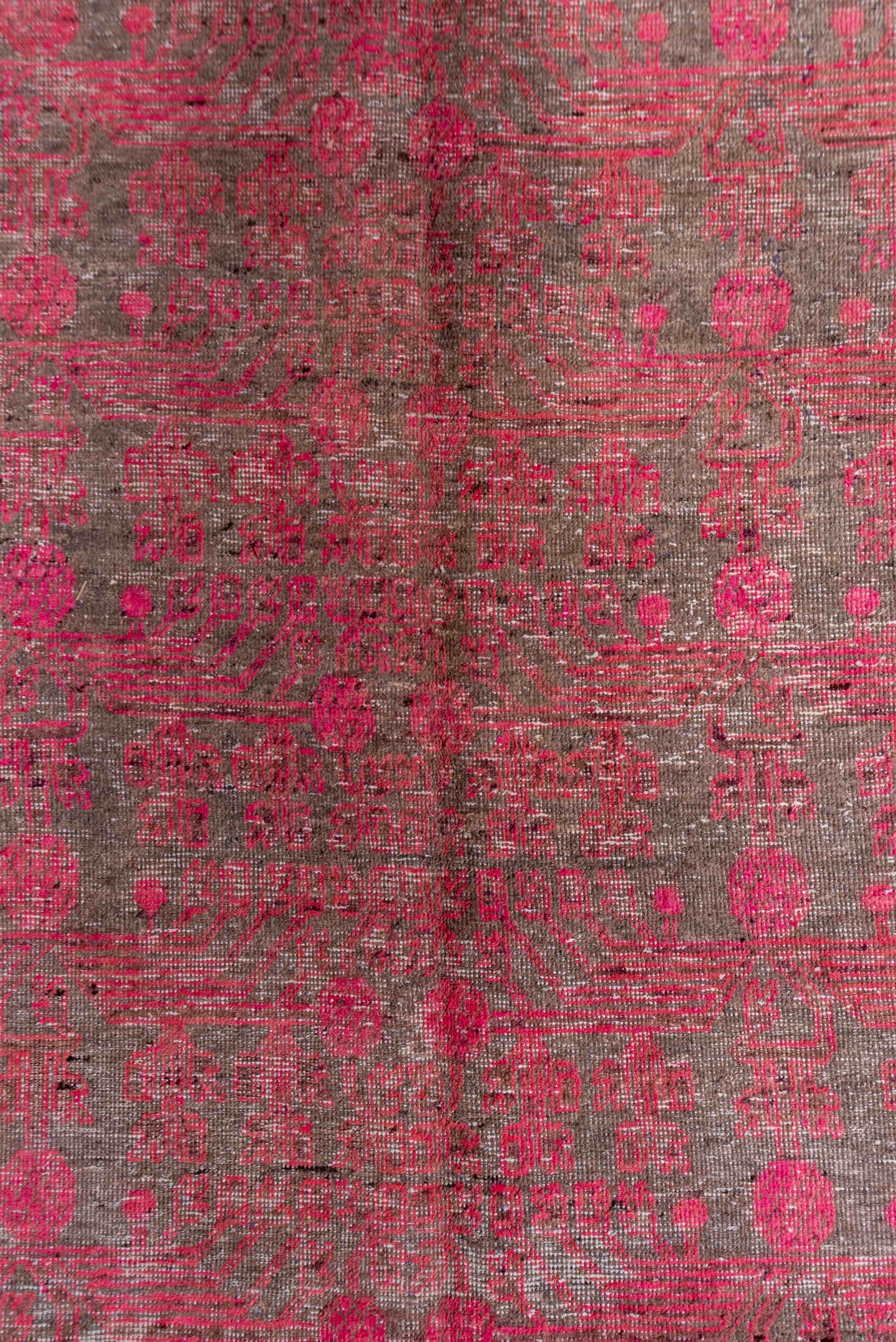 6' x 11' one-of-a-kind handmade antique Khotan large size rug. Color palette: rose, taupe, charcoal, pink, mauve, ivory, red