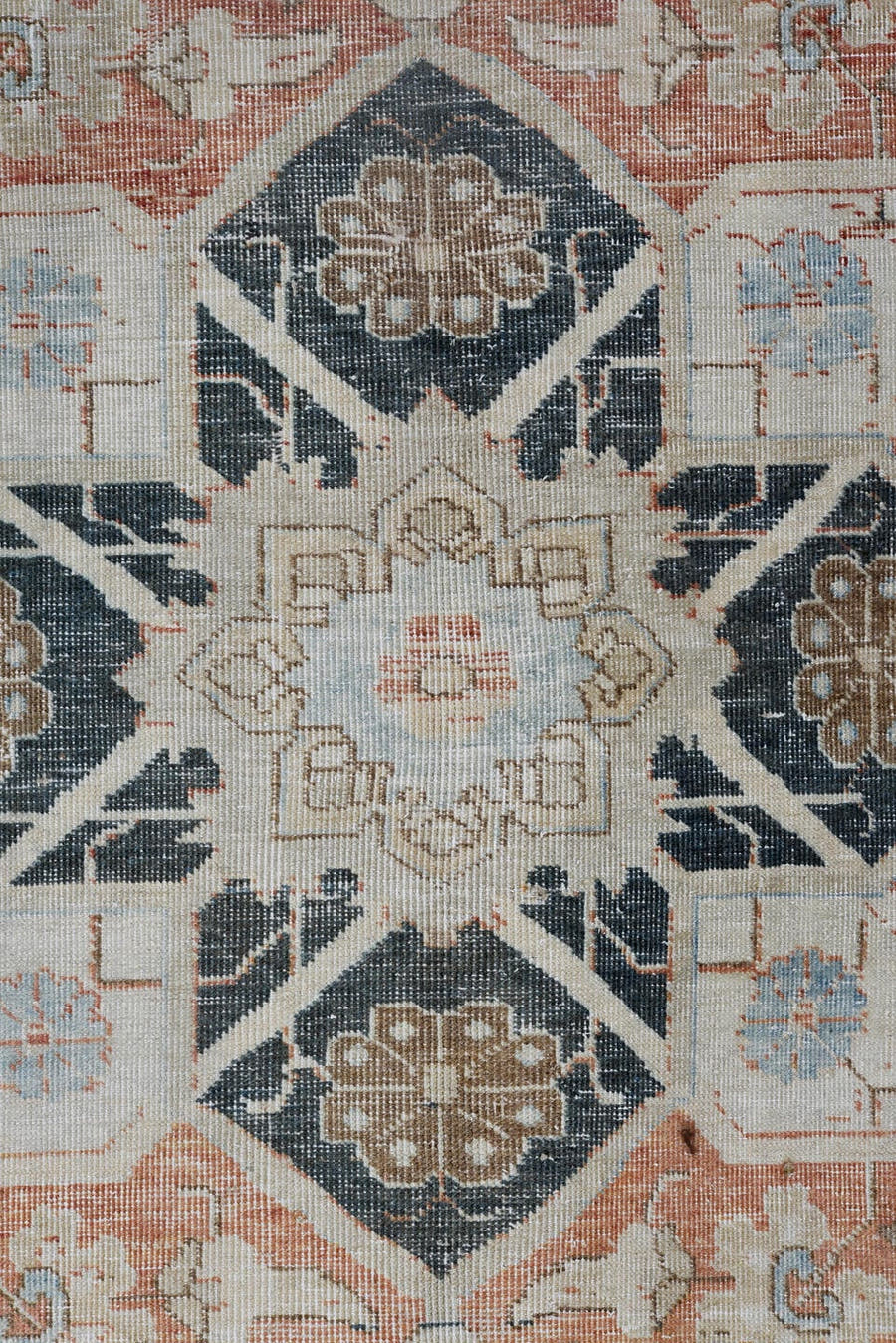 8' x 11' one-of-a-kind handmade antique Tabriz large size rug. Color palette: ivory, beige, blush, camel, slate_blue, taupe