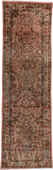 2' x 6' one-of-a-kind handmade antique Kashan runner rug. Color palette: rose, ivory, rust, brown, sky_blue, taupe, charcoal