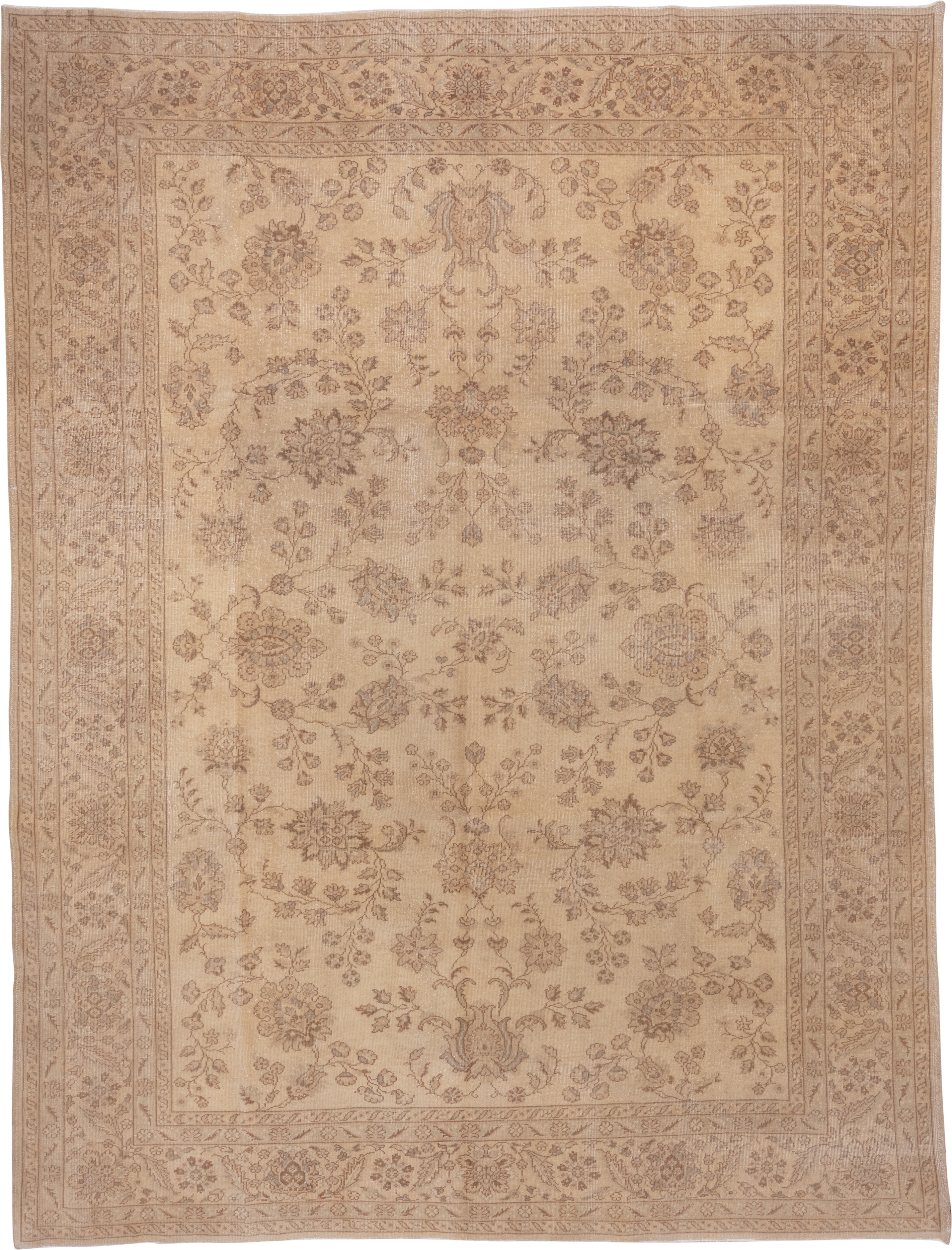 8' x 11' one-of-a-kind handmade antique Sivas large size rug. Color palette: ivory, beige, taupe, camel, sand, gray