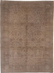 10' x 14' one-of-a-kind handmade antique Oushak large size rug. Color palette: taupe, ivory, dusty rose, pale blue, beige