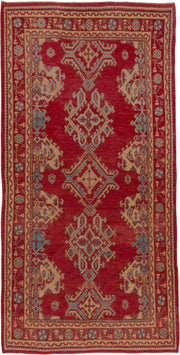 6' x 11' one-of-a-kind handmade antique Oushak large size rug. Color palette: red, ivory, soft blue, camel, rust, slate