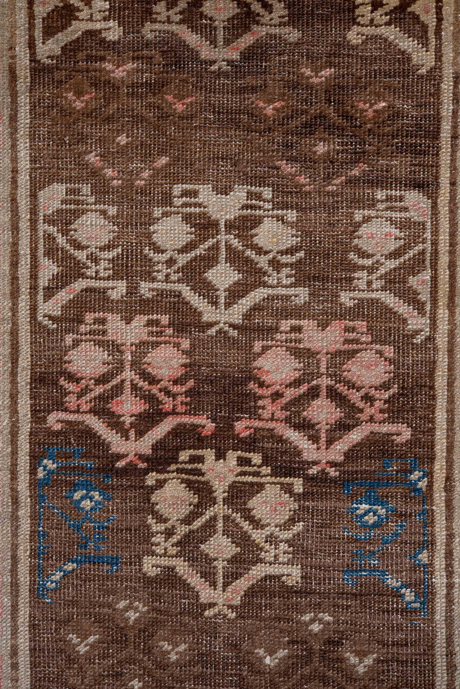 3' x 10' one-of-a-kind handmade antique Cam Hamadan runner rug. Color palette: brown, ivory, taupe, blue, rose, camel, beige