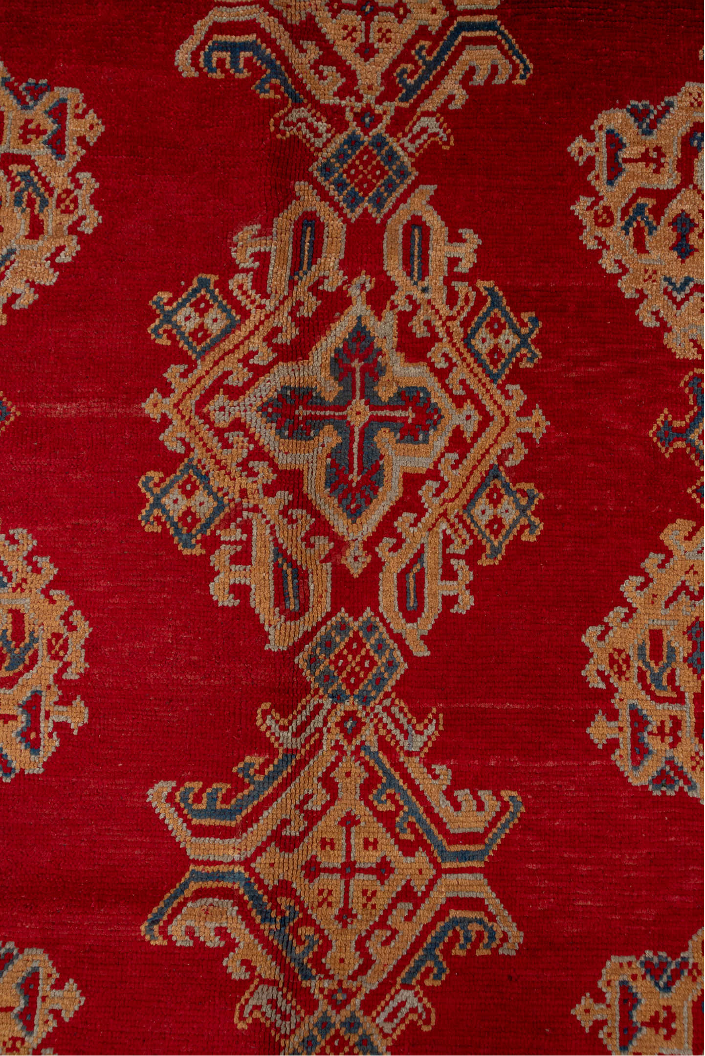 10' x 13' one-of-a-kind handmade antique Oushak large size rug. Color palette: red, ivory, navy, camel, rust, sky_blue, blue