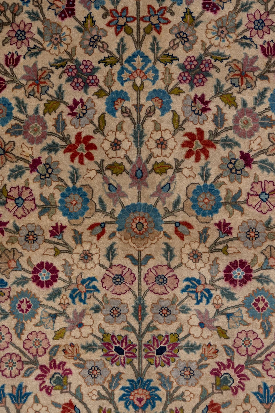4' x 6' one-of-a-kind handmade antique Tabriz small size rug. Color palette: ivory, blue-gray, burgundy, navy, rose, sage