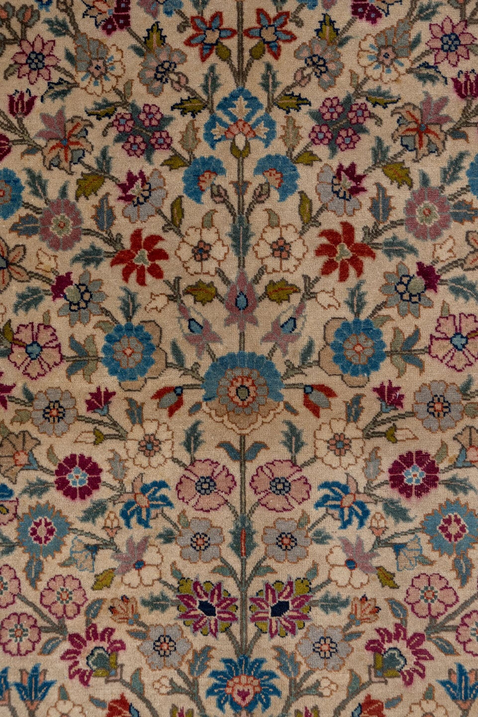 4' x 6' one-of-a-kind handmade antique Tabriz small size rug. Color palette: ivory, blue-gray, burgundy, navy, rose, sage