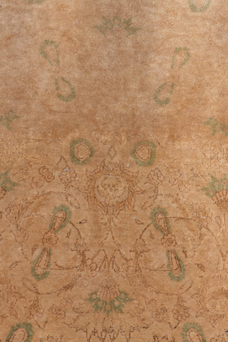 4' x 6' one-of-a-kind handmade antique Kashan small size rug. Color palette: taupe, camel, beige, sage, ivory, sand, gray