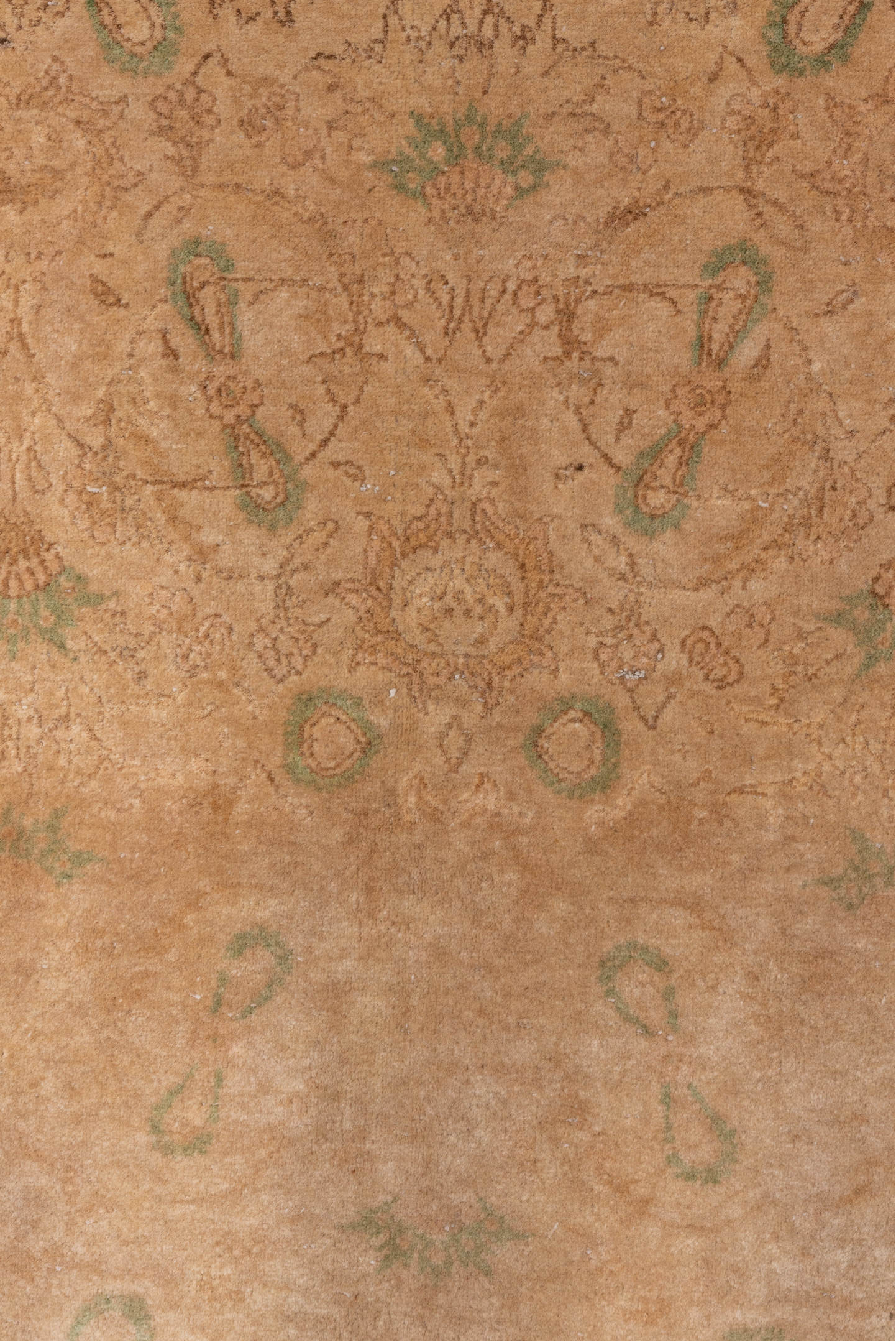 4' x 6' one-of-a-kind handmade antique Kashan small size rug. Color palette: taupe, camel, beige, sage, ivory, sand, gray