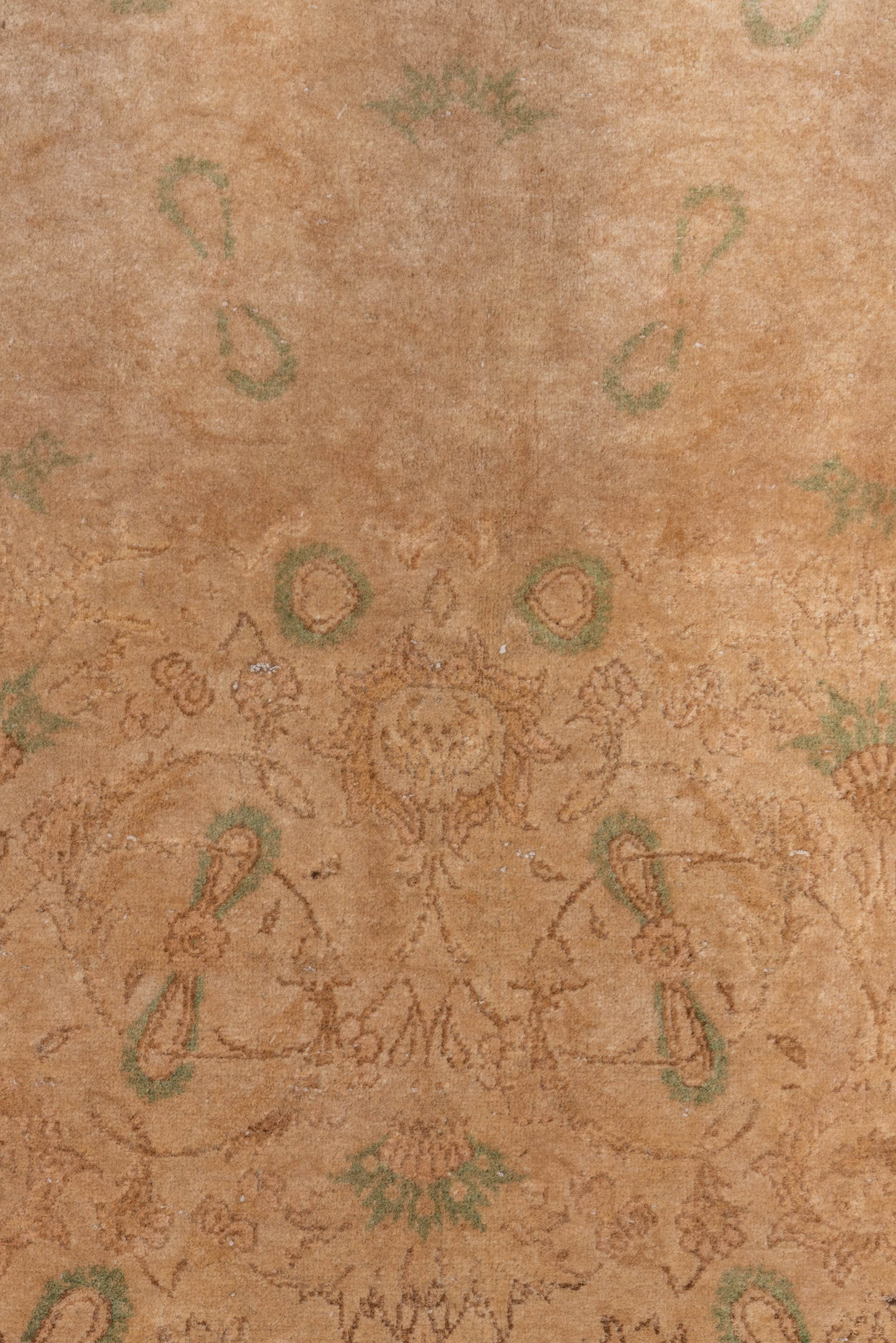 4' x 6' one-of-a-kind handmade antique Kashan small size rug. Color palette: taupe, camel, beige, sage, ivory, sand, gray