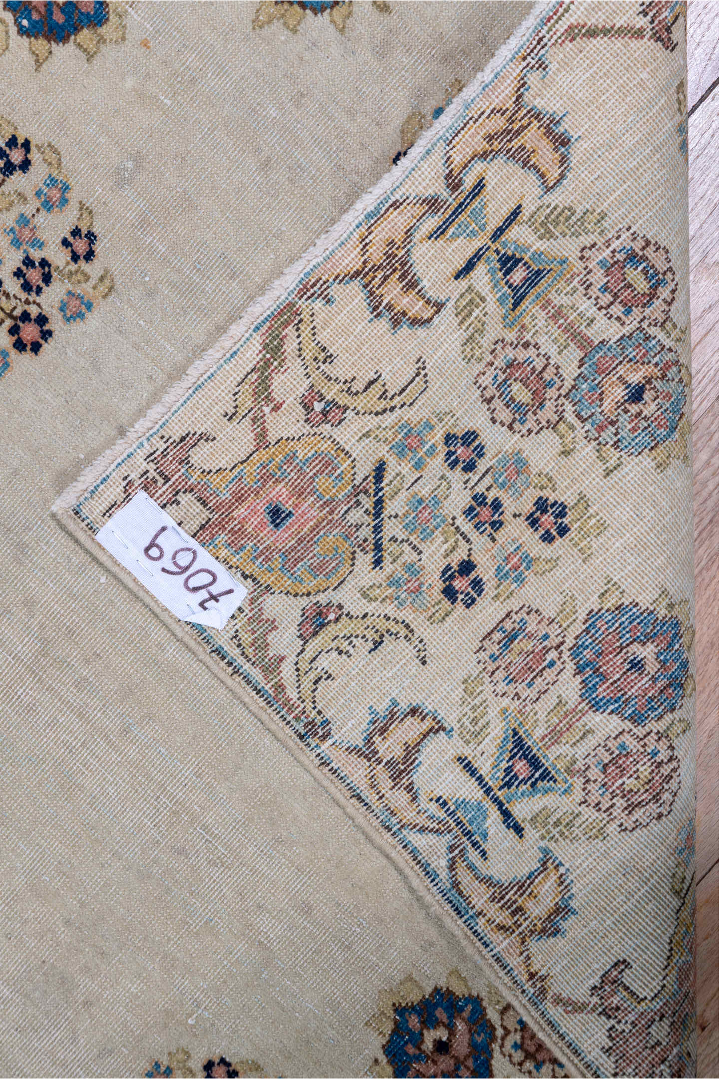 2' x 13' one-of-a-kind handmade antique Tabriz runner rug. Color palette: ivory, navy, taupe, rust, gold, camel, rose