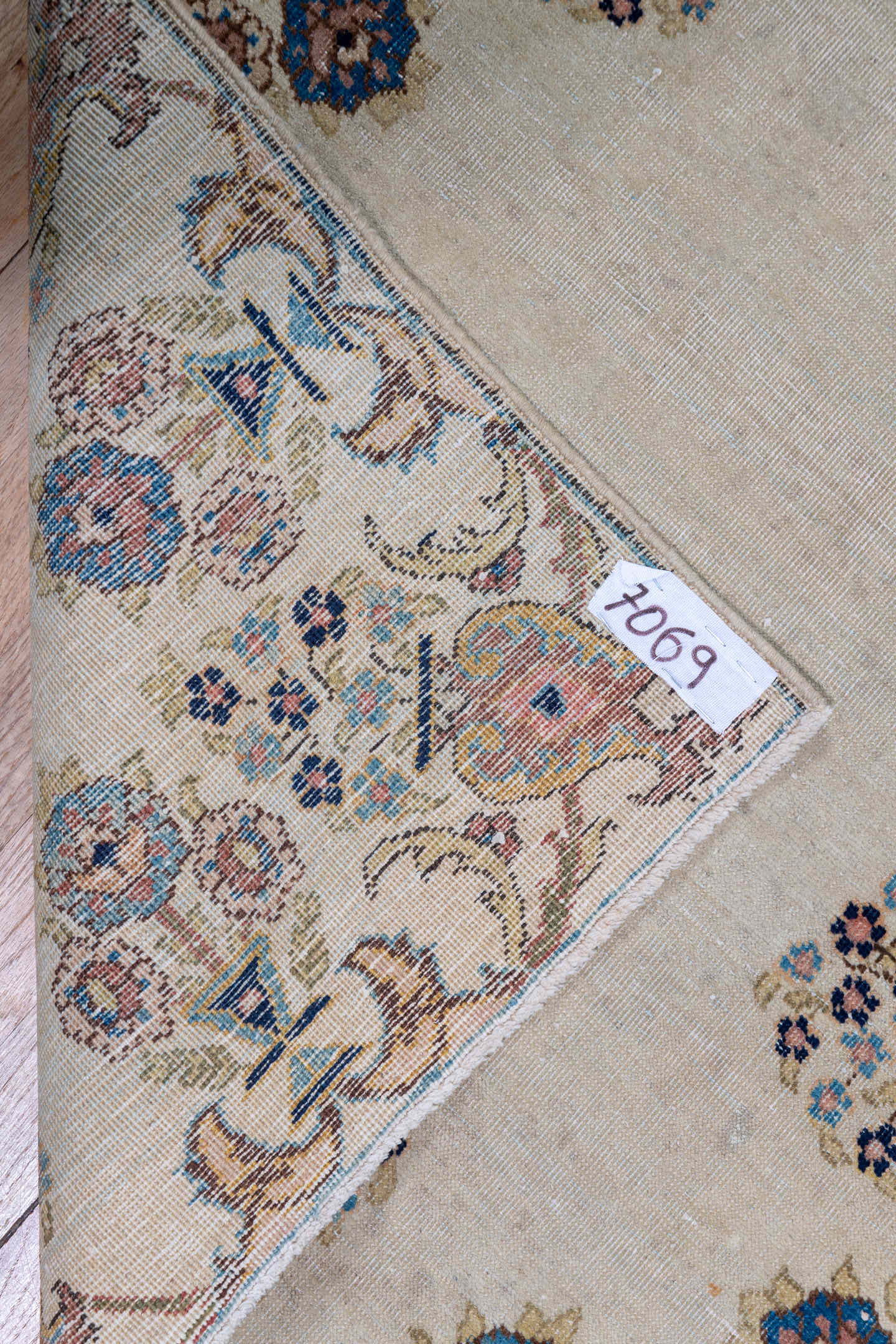 2' x 13' one-of-a-kind handmade antique Tabriz runner rug. Color palette: ivory, navy, taupe, rust, gold, camel, rose