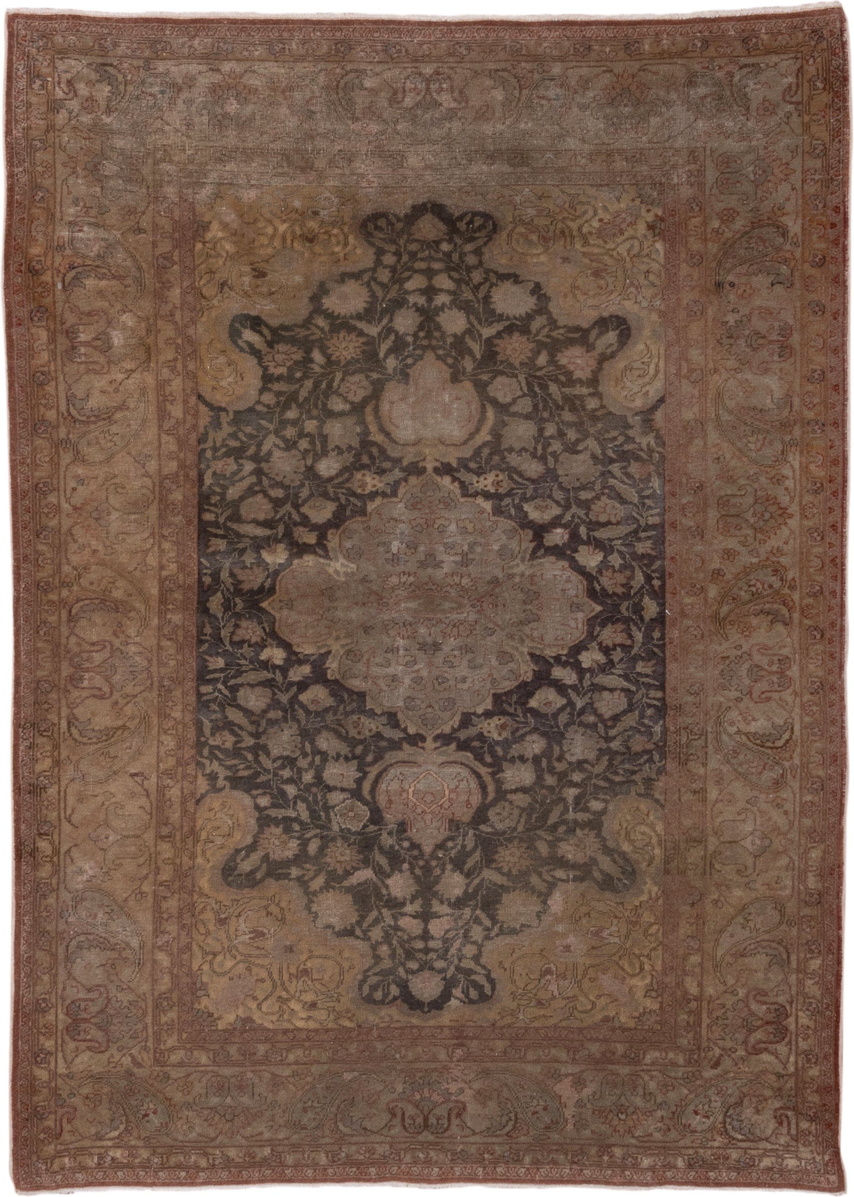 4' x 6' one-of-a-kind handmade antique Sivas small size rug. Color palette: taupe, rose, charcoal, camel, terra cotta, beige