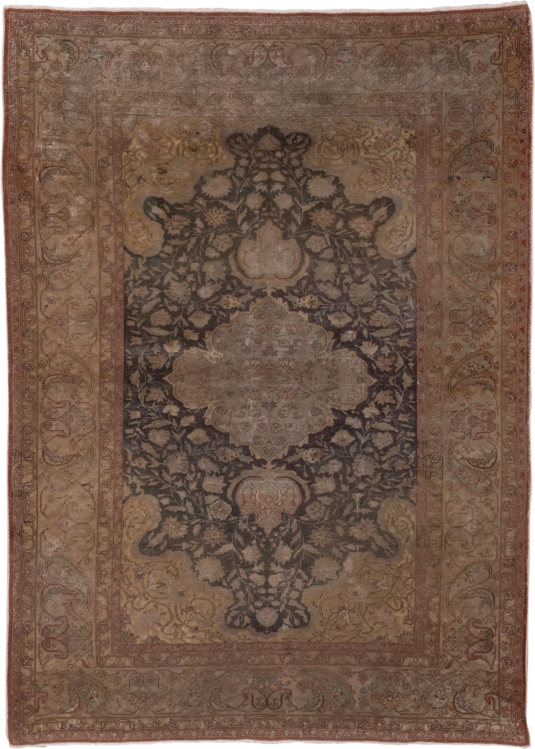 4' x 6' one-of-a-kind handmade antique Sivas small size rug. Color palette: taupe, rose, charcoal, camel, terra cotta, beige