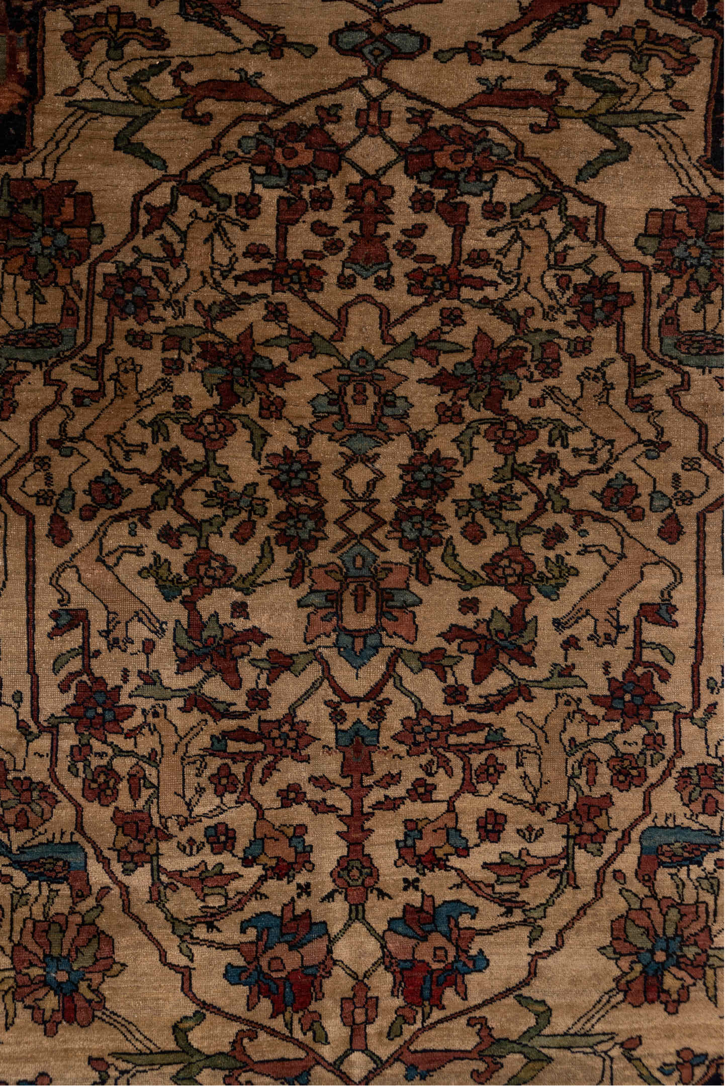 4' x 6' one-of-a-kind handmade antique Far.Sarouk small size rug. Color palette: ivory, charcoal, rose, rust, sage, sky blue