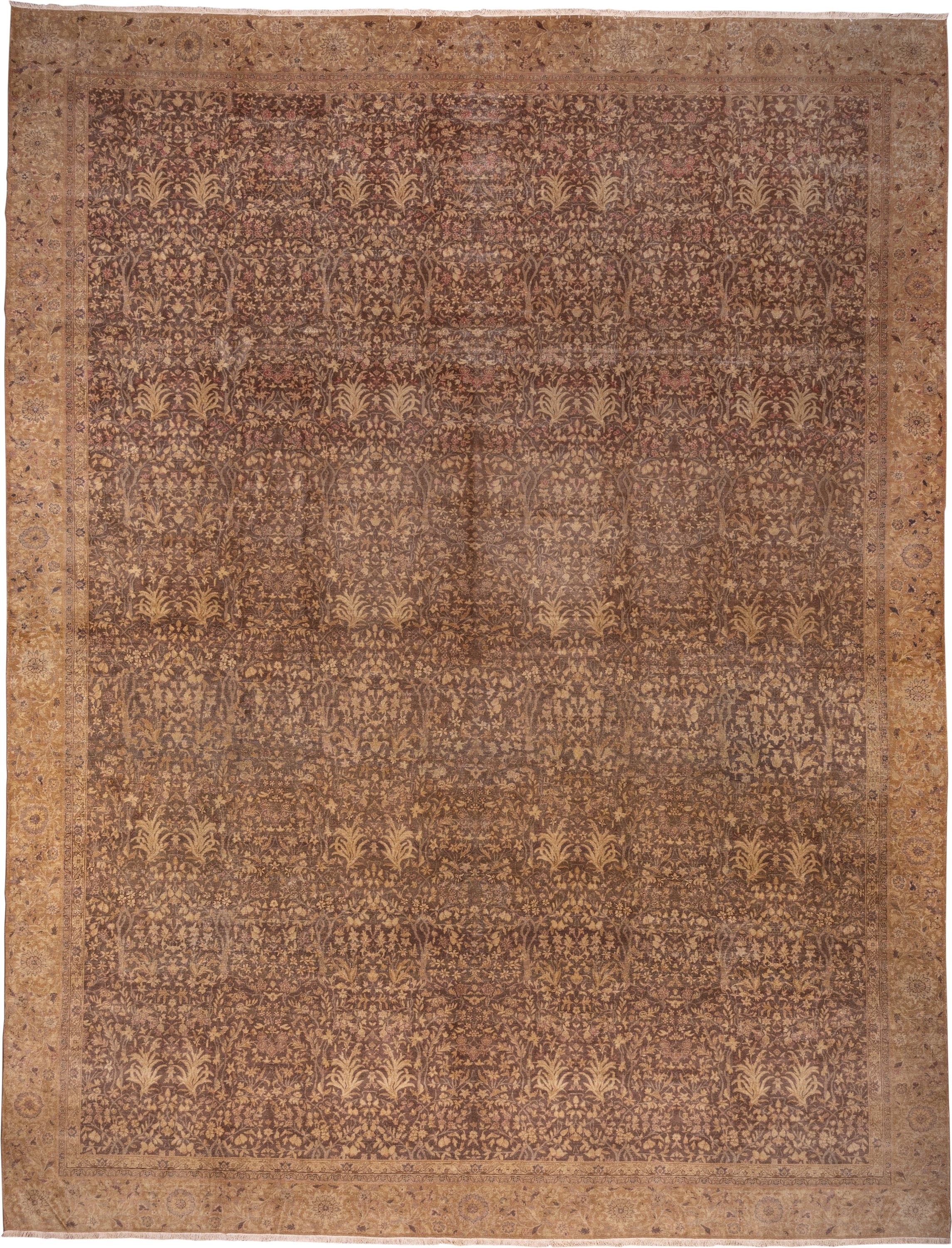 12' x 16' one-of-a-kind handmade antique Sivas oversize rug. Color palette: brown, camel, taupe, beige, ivory, rose