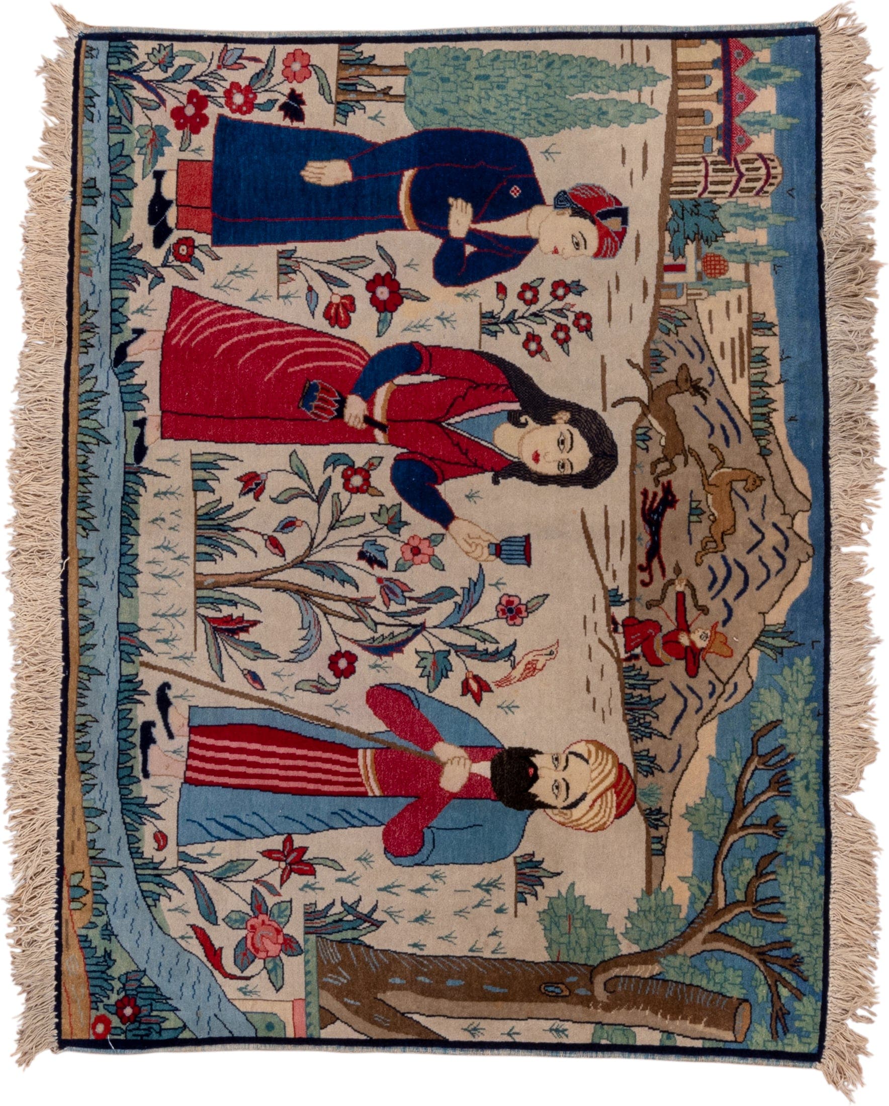 2' x 3' one-of-a-kind handmade antique Kashan small size rug. Color palette: ivory, blue, red, sky_blue, sage, brown, navy