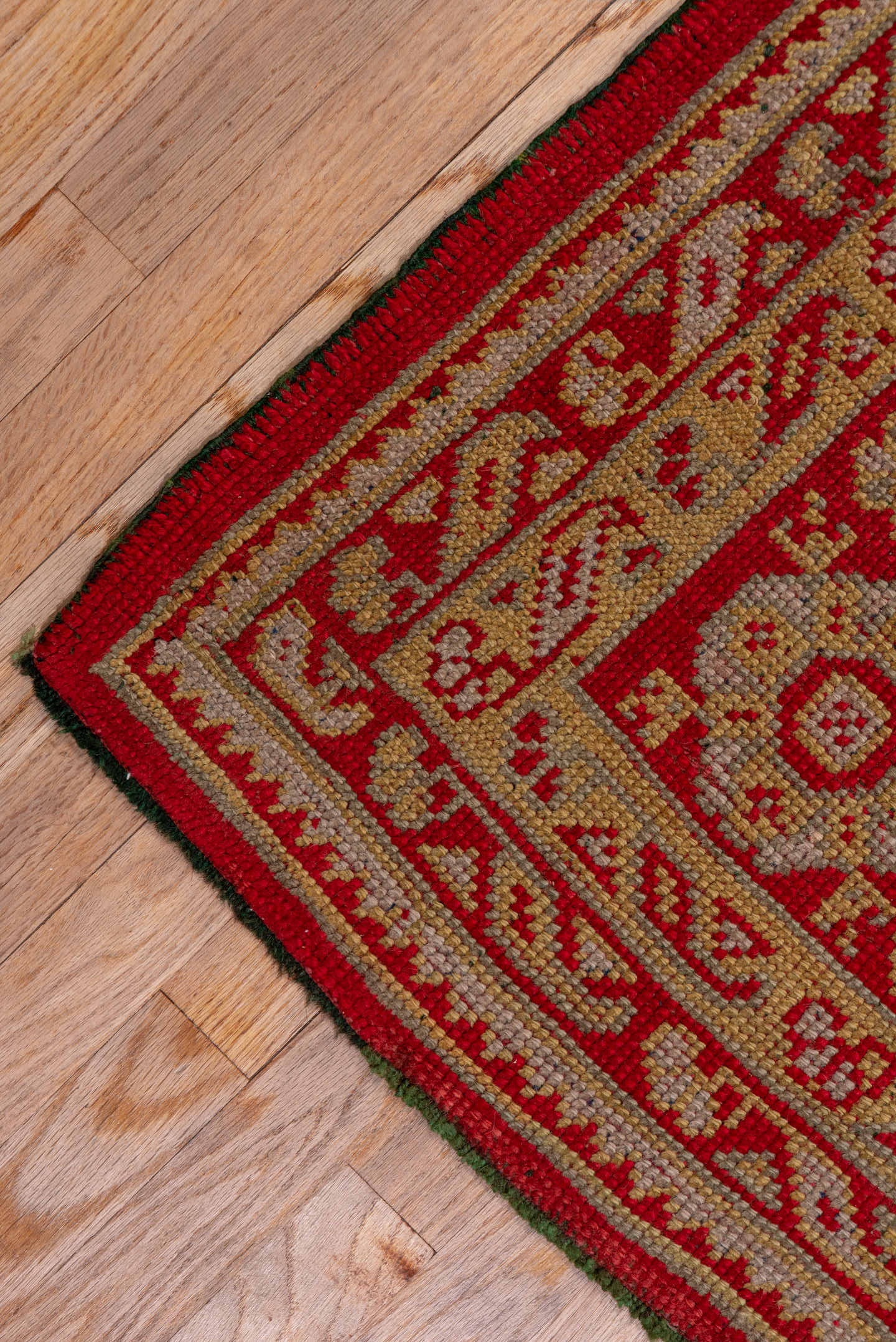 13' x 15' one-of-a-kind handmade antique Oushak oversize rug. Color palette: red, ivory, gold, rust, rose, terracotta, brown