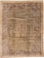 8' x 10' one-of-a-kind handmade antique Sivas large size rug. Color palette: camel, taupe, beige, charcoal, rose, ivory