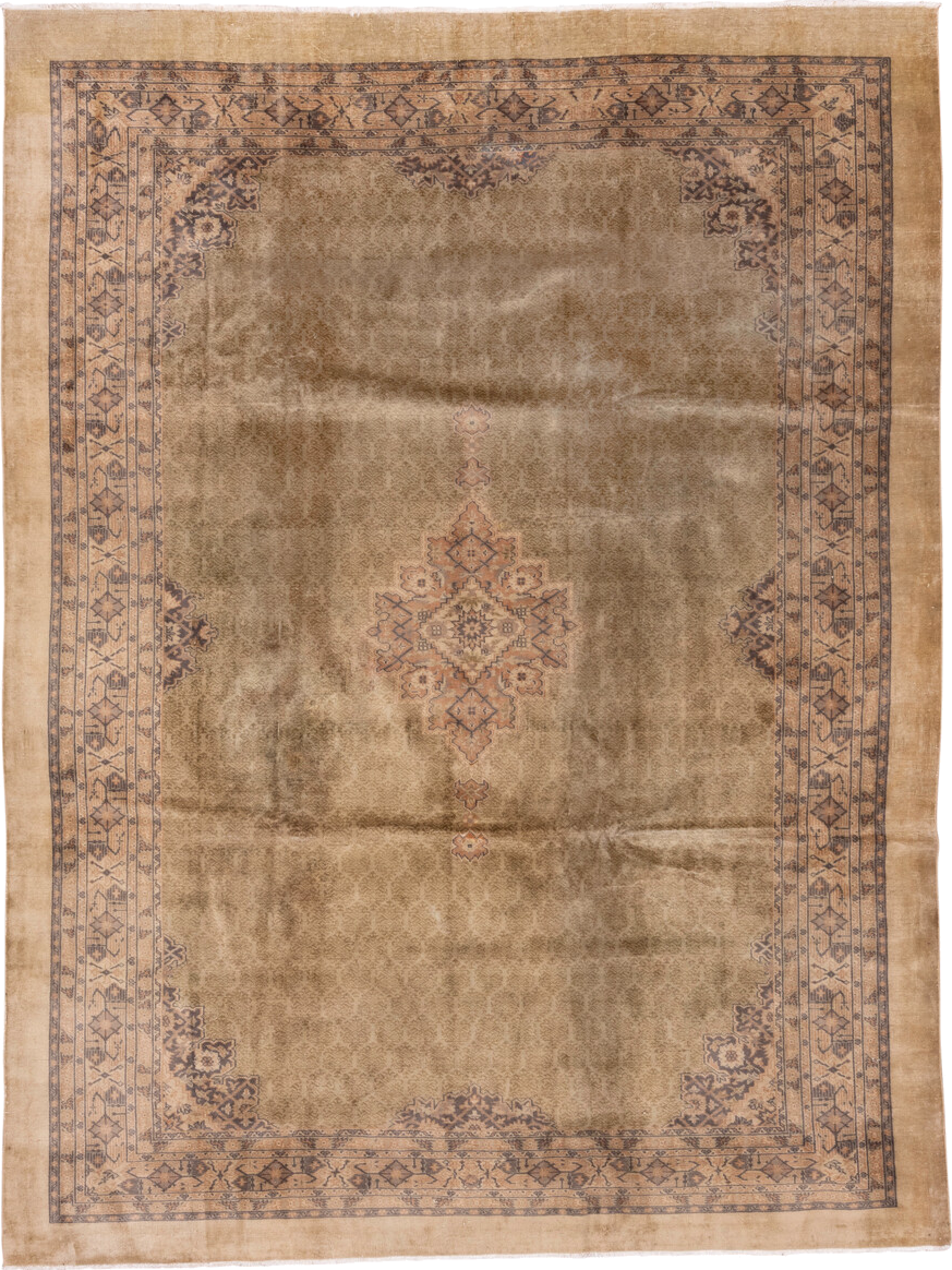 8' x 10' one-of-a-kind handmade vintage Sivas large size rug. Color palette: brown, off-white, orange, pink, tan
