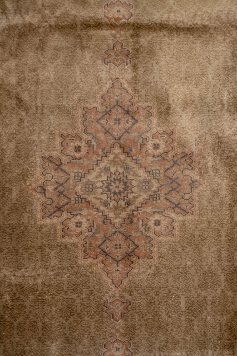 8' x 10' one-of-a-kind handmade antique Sivas large size rug. Color palette: camel, taupe, beige, charcoal, rose, ivory