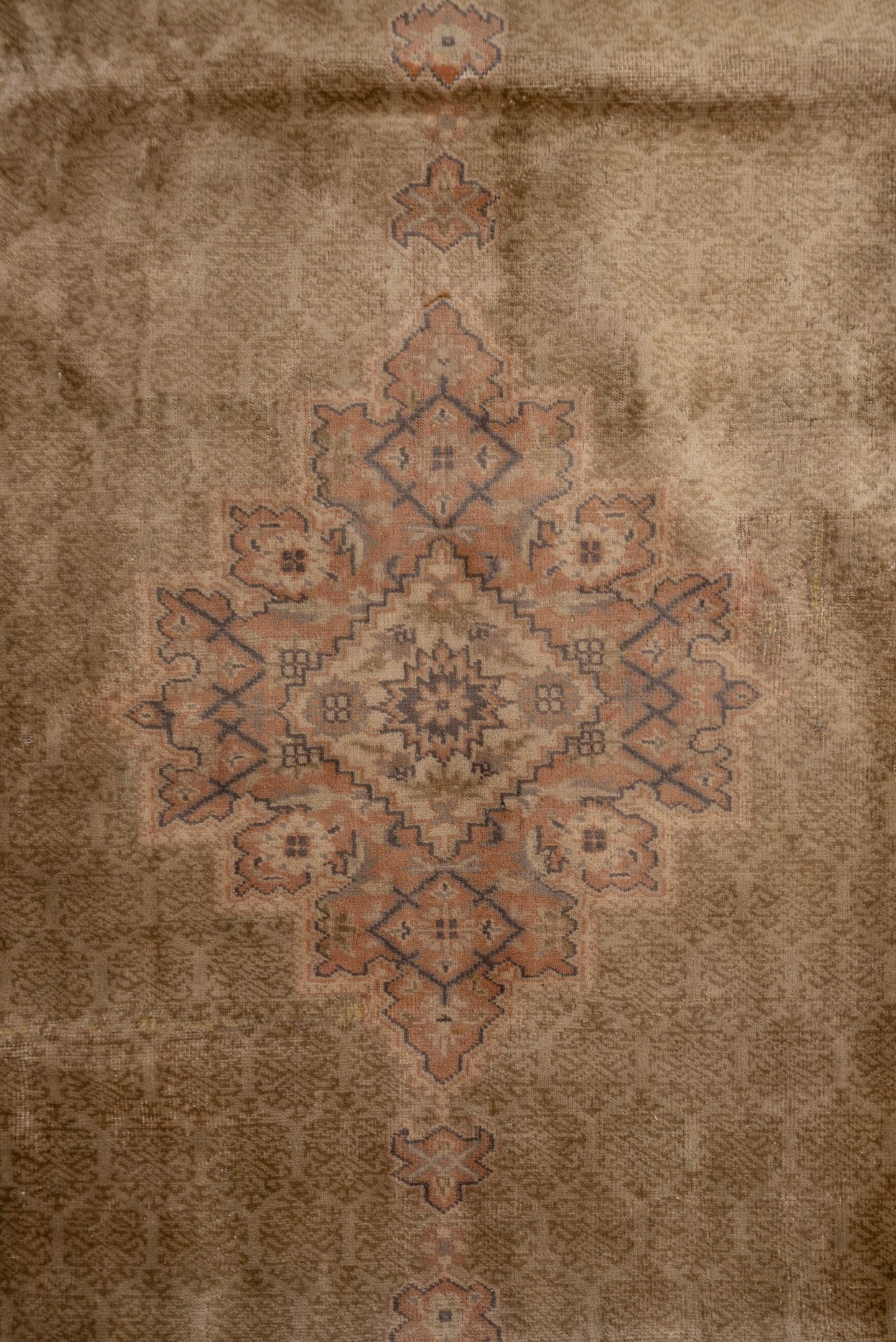 8' x 10' one-of-a-kind handmade antique Sivas large size rug. Color palette: camel, taupe, beige, charcoal, rose, ivory