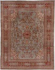 7' x 10' one-of-a-kind handmade antique Oushak large size rug. Color palette: taupe, rust, ivory, sage, gold, slate, rose